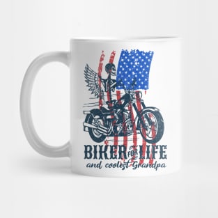 Biker for life and coolest Grandpa | cool grandpa; biker grandpa; grandpa gift; grandpa shirt; grandfather; motorbike rider; biker, American flag; American grandpa Mug